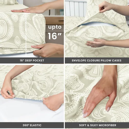 Miniatura 4 de LDC Lux Décor Juego de sábanas Paisley de tamaño completo – Juego de 6 piezas de sábanas de microfibra ultra suaves con sábana encimera, sábana