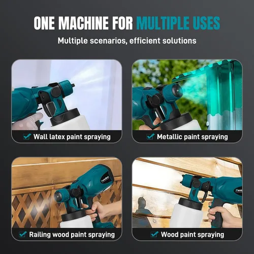 Miniatura 8 de Pulverizador de pintura inalámbrico: pistola de pulverización de mano HVLP con batería de litio de 21 V, 3 boquillas, 3 patrones, ideal