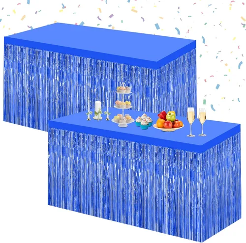Miniatura 11 de Morcheiong Paquete de 2 faldas de mesa de oropel de papel de aluminio rosa de 29.5 x 108 pulgadas, para mesas rectangulares, cortina de fondo