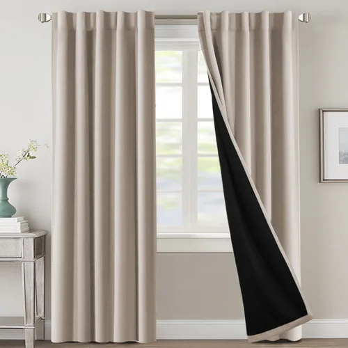 Miniatura 39 de H.VERSAILTEX Cortinas 100% opacas para dormitorio con forro negro, cortinas de oscurecimiento de habitación completa, con aislamiento térmico