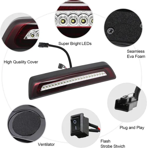 Miniatura 6 de Tercera luz de freno LED compatible con Tundra 2007-2021, luz de parada central trasera de montaje alto, lámpara de carga del techo estroboscópica