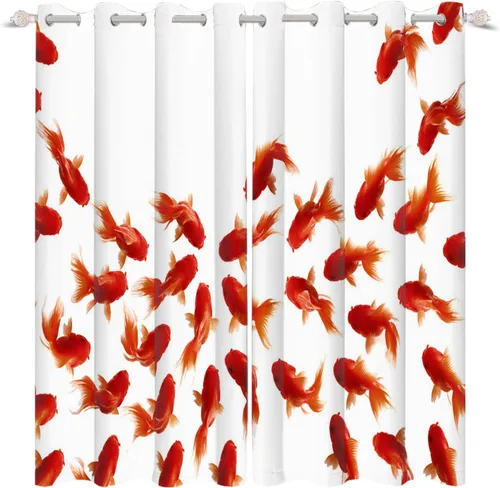 Miniatura 9 de Renaiss Cortinas de carpa para ventana, 29 pulgadas de ancho x 45 pulgadas de alto, pintura de tinta oriental, hojas de loto, lirio de agua negro