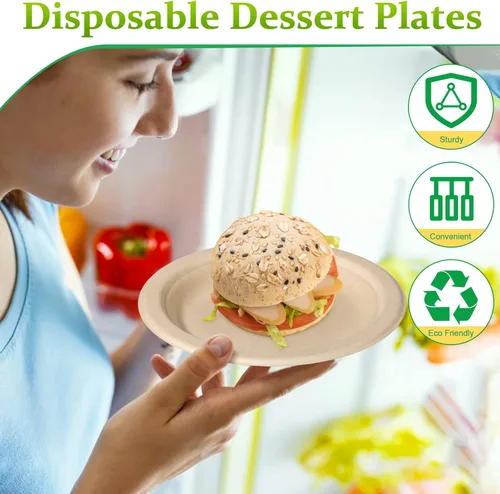 Miniatura 3 de Paquete de 100 platos de papel pequeños, platos de papel de 6 pulgadas a granel, platos de papel 100% compostables, platos desechables ecológicos