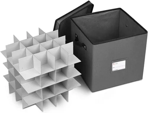 Miniatura 7 de Cofre de almacenamiento para adornos navideños, con 4 bandejas con capacidad para hasta 64 bolas de adorno, con separadores (gris)