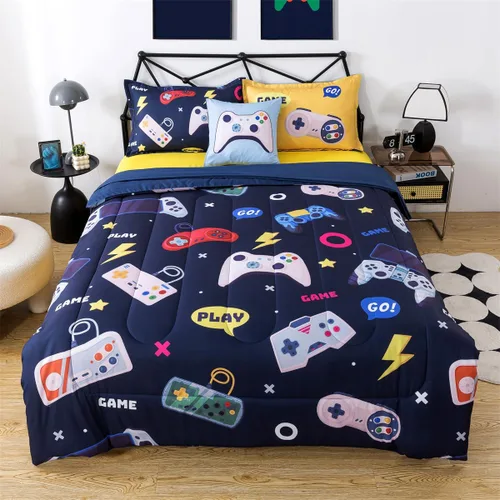 Miniatura 19 de lishjekee Juego de edredón de 6 piezas con diseño de animales de la selva para niños, juego de ropa de cama en una bolsa para niños y niñas