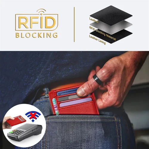 Miniatura 33 de Travelambo billetera mediana y minimalista de cuero para bolsillo frontal, con bloqueo de interferencia de radiofrecuencia