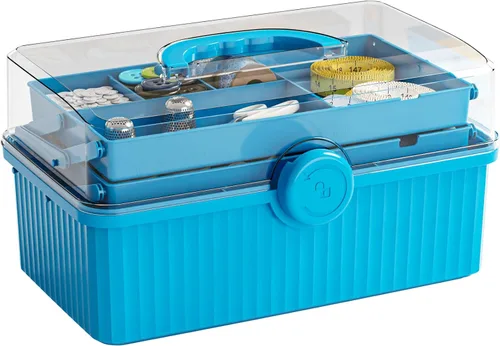 Miniatura 9 de Caja de plástico de 3 capas para manualidades y caja de herramientas para manualidades, caja de almacenamiento de plástico multiusos con asa