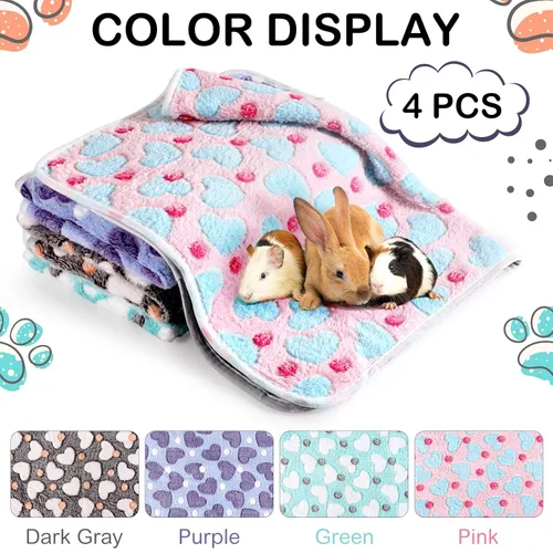Miniatura 7 de Reginary 4 mantas impermeables de conejillo de indias, lavables, de forro polar para animales pequeños, absorbentes, para jaula de conejillo
