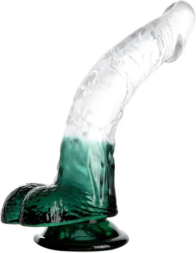 FST Consolador realista de eje curvado, estimulación del punto G, pene con fuertes testículos de succión y diseño de venas para estimulación sexual