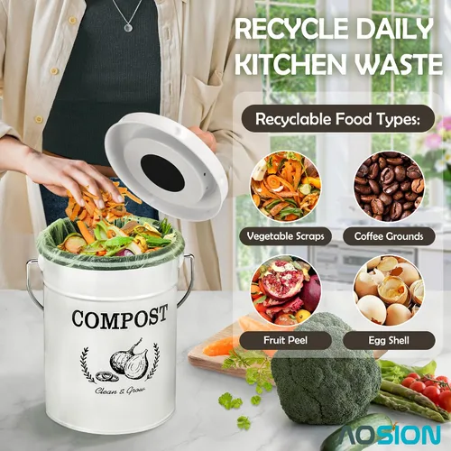 Miniatura 5 de AOSION Contenedor de compostaje para encimera de cocina, contenedor de compostaje interior resistente al olor con tapa y bolsas de compost