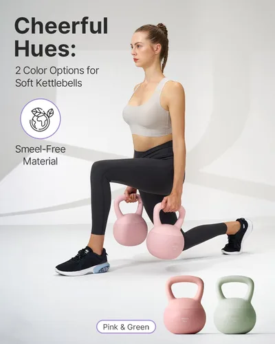 Miniatura 7 de YOTTOY Pesa rusa suave, pesas rusas con agarre antideslizante para entrenamientos en casa, juego de pesas rusas fuerza y seguridad garantizadas Rosa