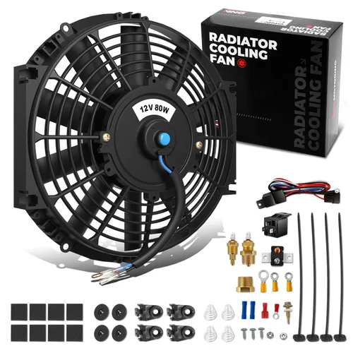 Miniatura 16 de DNA Motoring Ventilador de radiador delgado de refrigeración eléctrica de alto rendimiento de 12 pulgadas con kit de montaje, rojo, 2 piezas