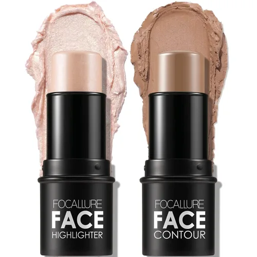 FOCALLURE 2 piezas de crema mineral para contorno, iluminador hidratante y bolígrafo bronceador, antiadherente, ilumina y sombrea, lápiz iluminador
