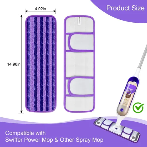 Miniatura 4 de Paquete de 2 almohadillas reutilizables mejoradas para fregona compatibles con Swiffer PowerMop, almohadillas de repuesto para mopa Swiffer Power