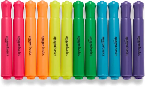 Amazon Basics Paquete de 12 resaltadores, colores surtidos, punta de cincel, resaltador de la Biblia, suministros de oficina y escuela