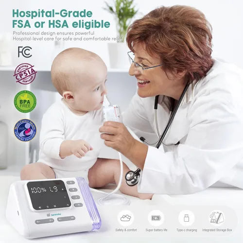 Miniatura 2 de Termichy Aspirador nasal eléctrico para bebés: recargable de 9 niveles de succión de succión para niños pequeños nariz tapada - Aspirador de nariz
