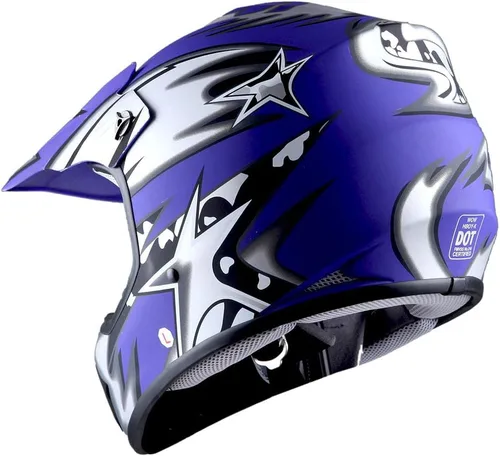 Miniatura 4 de WOW Youth Kids Motocross BMX MX ATV Dirt Bike Moutain Helmet Storm Black Estrella azul mate