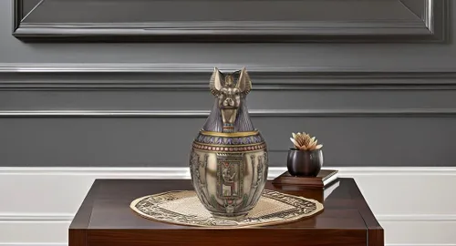 Miniatura 3 de Tarro canopic de urna conmemorativa de perro Anubis egipcio raro