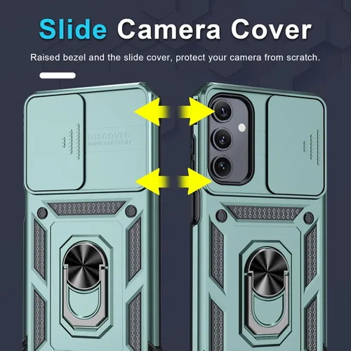 Miniatura 3 de Janmitta Compatible con Galaxy A15 5G Funda con Cubierta Deslizante Integrada para Lente de Cámara + Protector de Pantalla + Soporte de Anillo