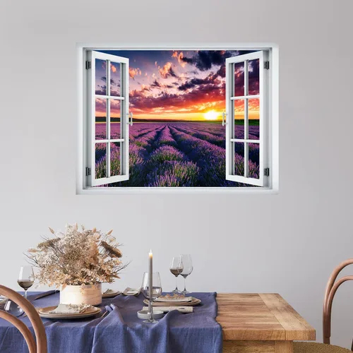 Miniatura 25 de wall26 Adhesivo decorativo para pared, diseño de oso y mariposa fuera de una ventana abierta, no se pega ni se pega, papel tapiz no tejido