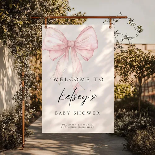 Miniatura 16 de Letrero de bienvenida personalizado con lazo rosa, editable imprimible para fiesta de bebé, letrero de baby shower con lazo rosa #12 Baby Shower #12