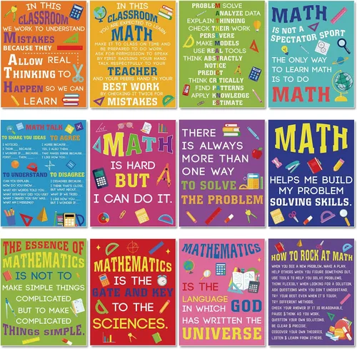 Miniatura 7 de Faccito 12 pósteres inspiradores de matemáticas para aula, 10 x 12 pulgadas, carteles educativos de matemáticas positivas motivacionales