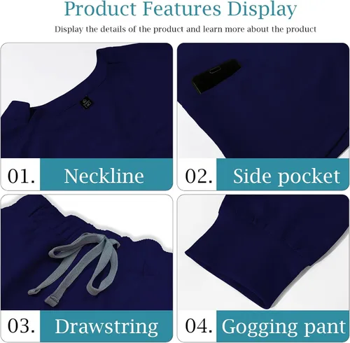 Miniatura 2 de VIAOLI Conjunto de ropa quirúrgica para mujer, camiseta y pantalón deportivo, ropa de trabajo, clínica, moderna, uniforme médico (10 bolsillos)