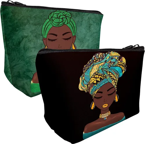 Miniatura 2 de Bolsa de maquillaje Melanin para mujer, bolsa de cosméticos impresa portátil, bolsa de aseo de viaje, bolsa organizadora de maquillaje para mujeres