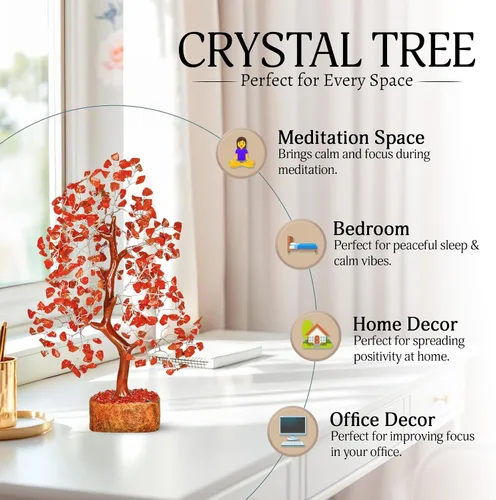 Miniatura 4 de YATSKIA Árbol de la vida de cristal de jaspe rojo, cristales y piedras, decoración de oficina en casa, accesorios de escritorio, árbol bonsái