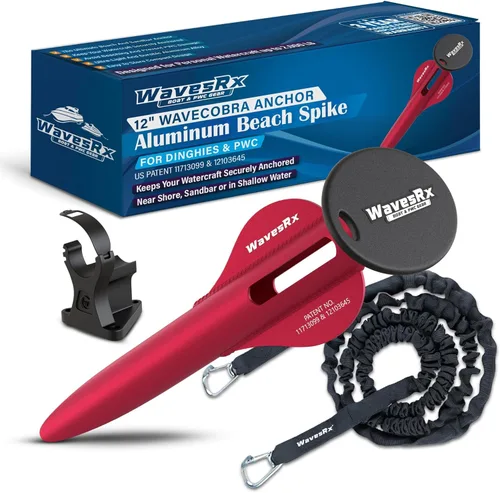 Miniatura 9 de WAVESRX Patented Aluminum Spike Beach Anchor Ultra-Light PWC, Jet Ski & Sand Anchor for Boat, Pontoon & Kayak Secure Anchoring Near Shore Ancla