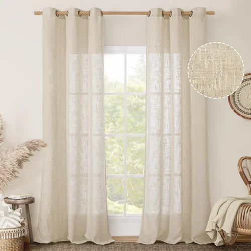 Miniatura 32 de LAMIT Cortinas de lino sintético para dormitorio, paneles filtrantes de luz, cortinas de lino con protección de privacidad con ojales para ventanas