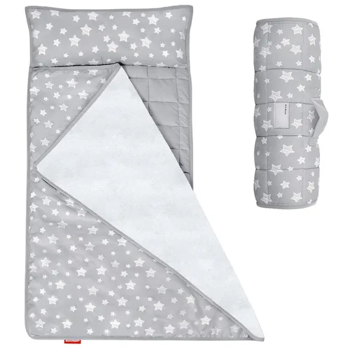 Moonsea Tapete para siesta para niños pequeños con almohada y manta de vellón Minky gris, ligero y suave, perfecto para niños de preescolar,