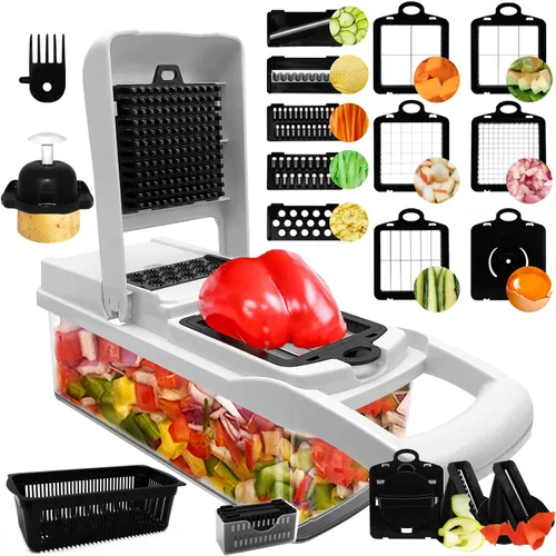 Picador de verduras 22 en 1, cortador multifuncional de alimentos con contenedor, picador de verduras de cocina para cebolla, tomate, frutas y