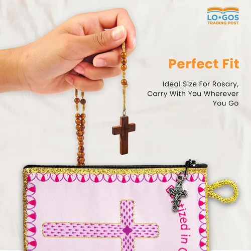 Miniatura 12 de Bolsa de rosario católico, estuche de rosario de bautismo para niños con números 6:24-26, versículo de la Biblia, 4 x 6 pulgadas, joyería y monedero