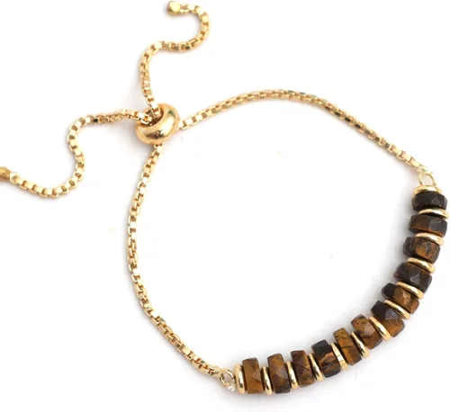 Miniatura 81 de Natural Heishi Beads With Spacers Slider Bracelet Gemstone Healing Jewelry With 14k Yellow Gold Plated 8- Inch Adjustable Length