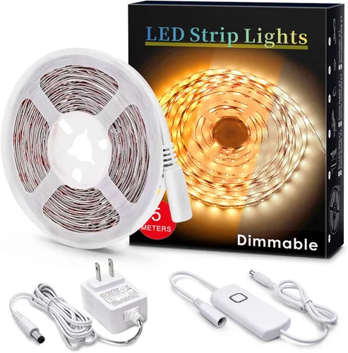 Miniatura 8 de MYPLUS - Tira de luces LED de color blanco, 16.4 pies, luz diurna blanca de 6000 K, cinta de luces LED con 700 lúmenes regulables y 300 LEDs, tira