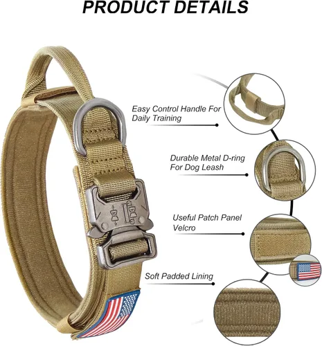 Miniatura 3 de Hotsky collar táctico para perros medianos y grandes, ajustable, resistente y de nailon, para entrenamiento militar, con asa y hebilla de metal