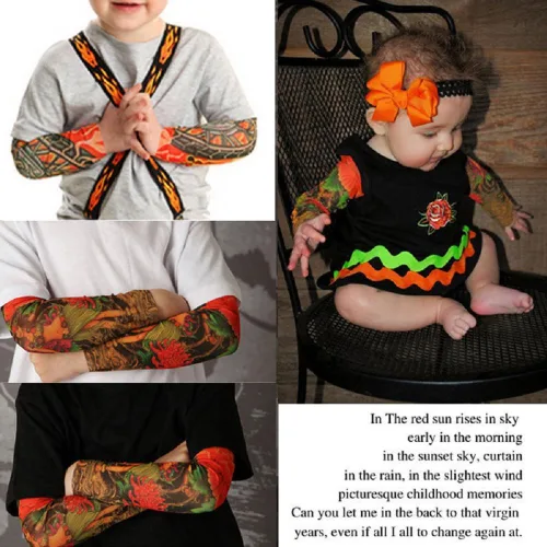 Miniatura 3 de 6 fundas temporales para tatuajes para niños y niñas, mangas de protección solar falsas para deportes al aire libre, equitación, ciclismo, A