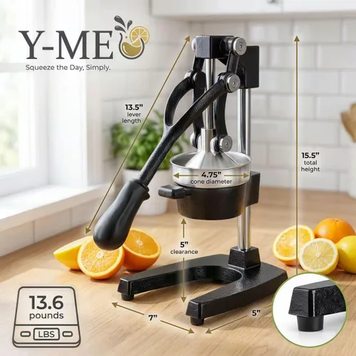Miniatura 7 de Y-ME Cast Iron Juicer, Heavy Duty Manual Citrus Press with Stainless Steel Detachable Strainers, Hand Juicer for Orange, Lemon, Lime & Grapefruit