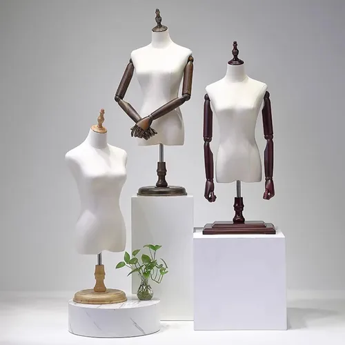 Miniatura 3 de Maniquí de forma de vestido femenino con soporte de metal ajustable, base de madera, cabeza y brazos desmontables giratorios para exhibición Con