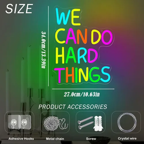 Miniatura 2 de Letrero de neón con texto en inglés «We Can Do Hard Things», luces de neón motivacionales LED para decoración de pared, luces de neón regulables