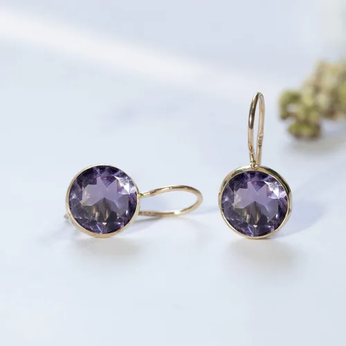 Miniatura 12 de 14k Solid Yellow Gold Gemstone Earrings - Birthstone Earrings - 8mm Dangle Earrings, Dainty Gemstones Earrings, Bridal Handmade Wedding Jewelry Gift