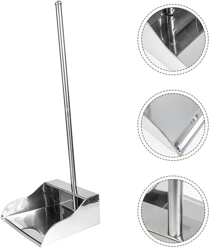 Miniatura 5 de Cabilock Recogedor con mango largo de acero inoxidable, pala con mango de metal, herramienta de limpieza para vestíbulo, garaje, hogar, oficina