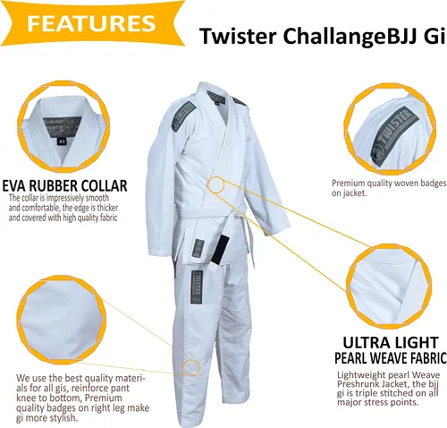 Miniatura 8 de Twister Challenge Brazilian Jiu Jitsu Gi Uniforme de Jiu Jitsu BJJ Gi Tela ligera preencogida Viene con cinturón gratis