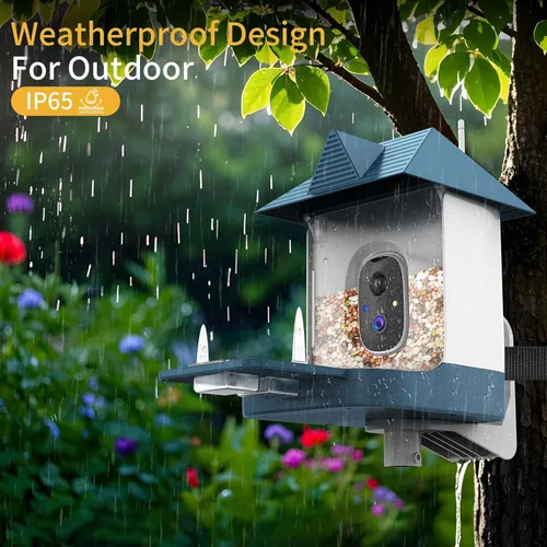 Miniatura 2 de Comedero para pájaros con cámara, cámara de comedero inteligente WiFi para exteriores con reconocimiento de aves AI incorporado, energía solar
