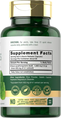 Miniatura 2 de Carlyle Cissus Quadrangularis 200 cápsulas Suplemento de extracto de hierbas tradicionales Fórmula sin OMG y sin gluten