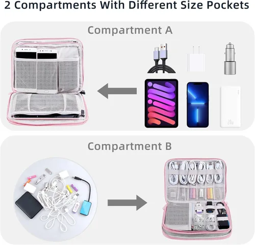 Miniatura 2 de Estuche organizador electrónico de viaje, bolsa para cables de viaje, resistente al agua, bolsa de doble capa para cables, cables, iPad Mini, regalo