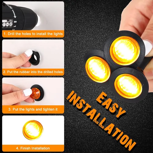 Miniatura 6 de 100 luces LED redondas de 3/4 pulgadas, 3 luces LED indicadoras laterales delanteras y traseras, luces direccionales IP68 impermeables para camión
