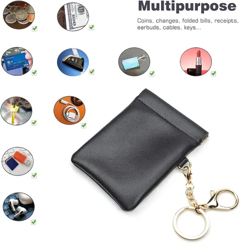 Miniatura 2 de VOFOON Monedero de cuero con llavero pequeño titular de cambio delgado para mujeres y hombres, Negro -, Bolsa delgada