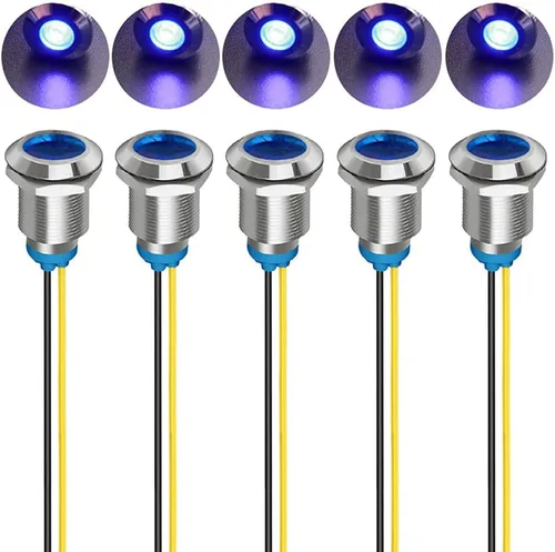 Miniatura 24 de Gebildet 5 unids 0.472 in AC/DC 12-24V LED indicador de metal luz impermeable señal lámpara piloto Dash direccional coche camión barco con alambre